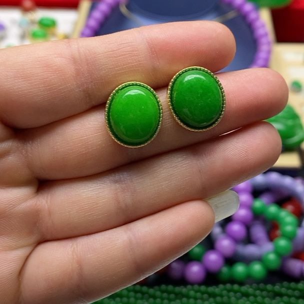 正品18K金镶嵌耳饰天然翡翠A货女时尚简约满绿翡翠蛋面耳钉无事牌,珠宝/钻石/翡翠,耳饰,淘宝优惠券,粉丝福利购,淘宝优惠卷