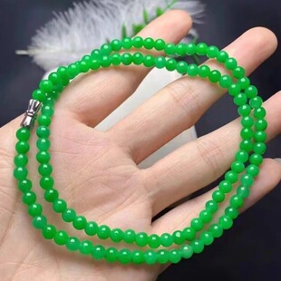 天然缅甸帝王绿冰种翡翠6mm珠链满绿阳绿珠子翡翠项链女项链轻奢
