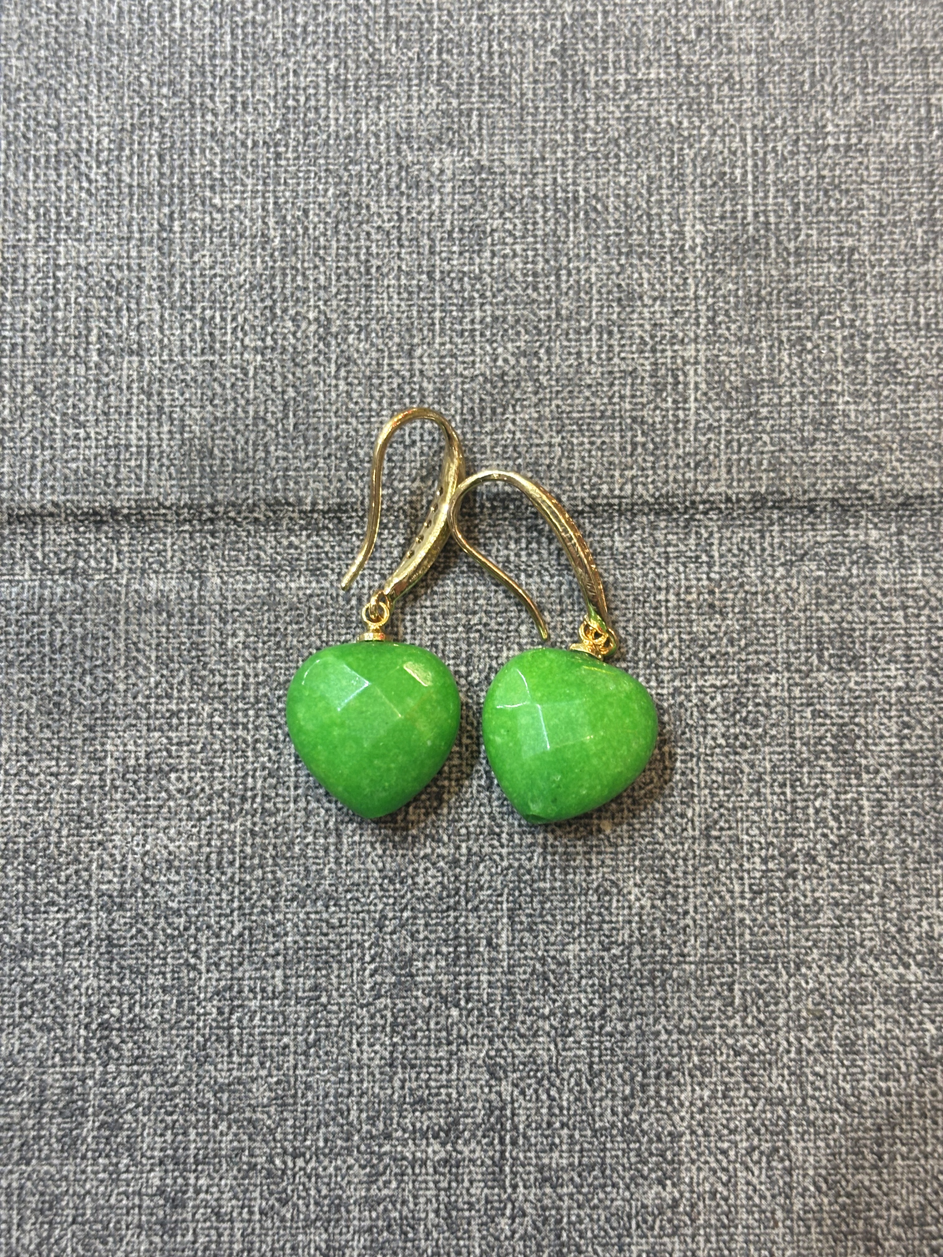 天然翡翠爱心A货14k金耳钩冰种阳绿满绿耳环耳坠新中式工艺耳饰