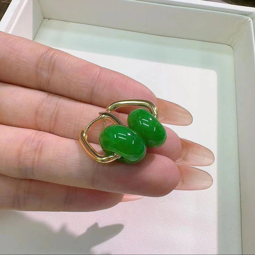 缅甸天然翡翠老坑冰糯种高冰耳环满阳辣绿女款平安扣玉石耳坠珠宝