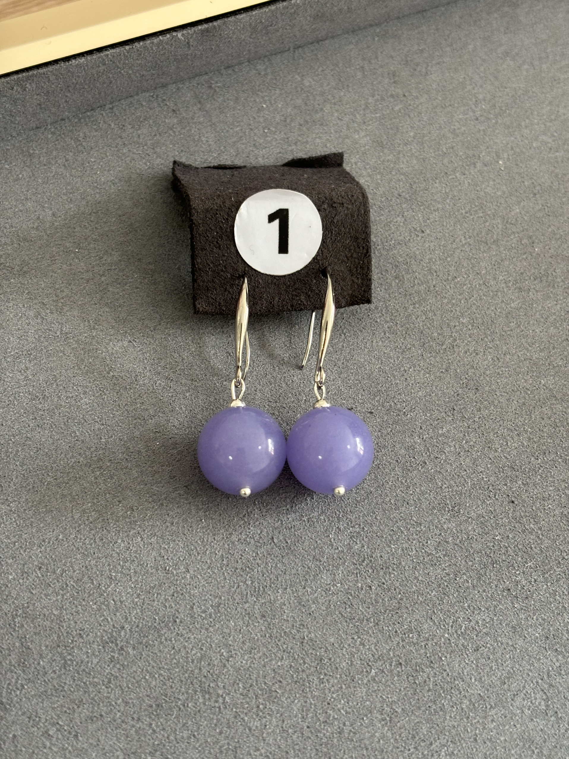 天然缅甸翡翠a货耳环银镶玉石紫罗兰14m珠子紫翡圆珠玉石耳坠耳饰