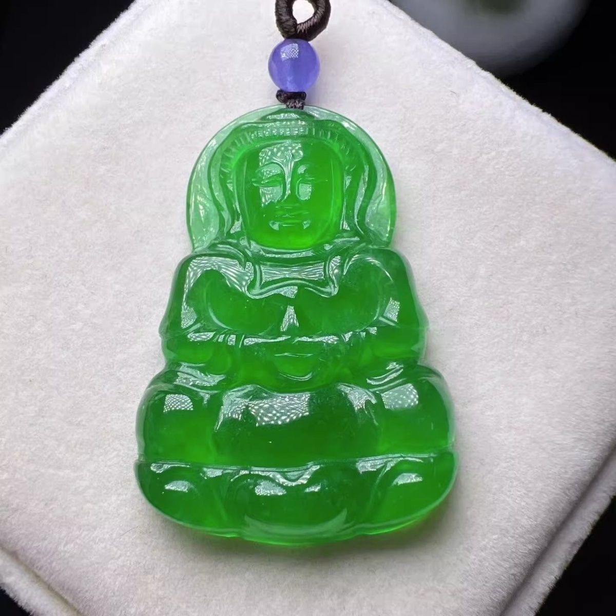 天然缅甸A货翡翠冰种满绿观音吊坠挂件玉石吊坠男女款玉佩玉坠