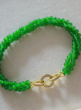 天然翡翠A货手串玻璃种阳绿色小米珠麻花手链正品绿翡翠送礼佳品