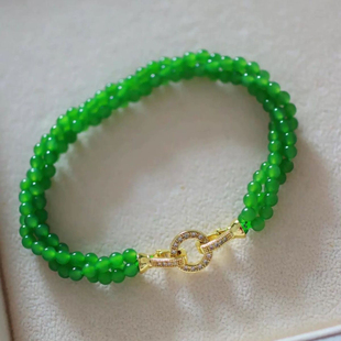 天然翡翠A货手串玻璃种阳绿色小米珠麻花手链正品 绿翡翠送礼佳品