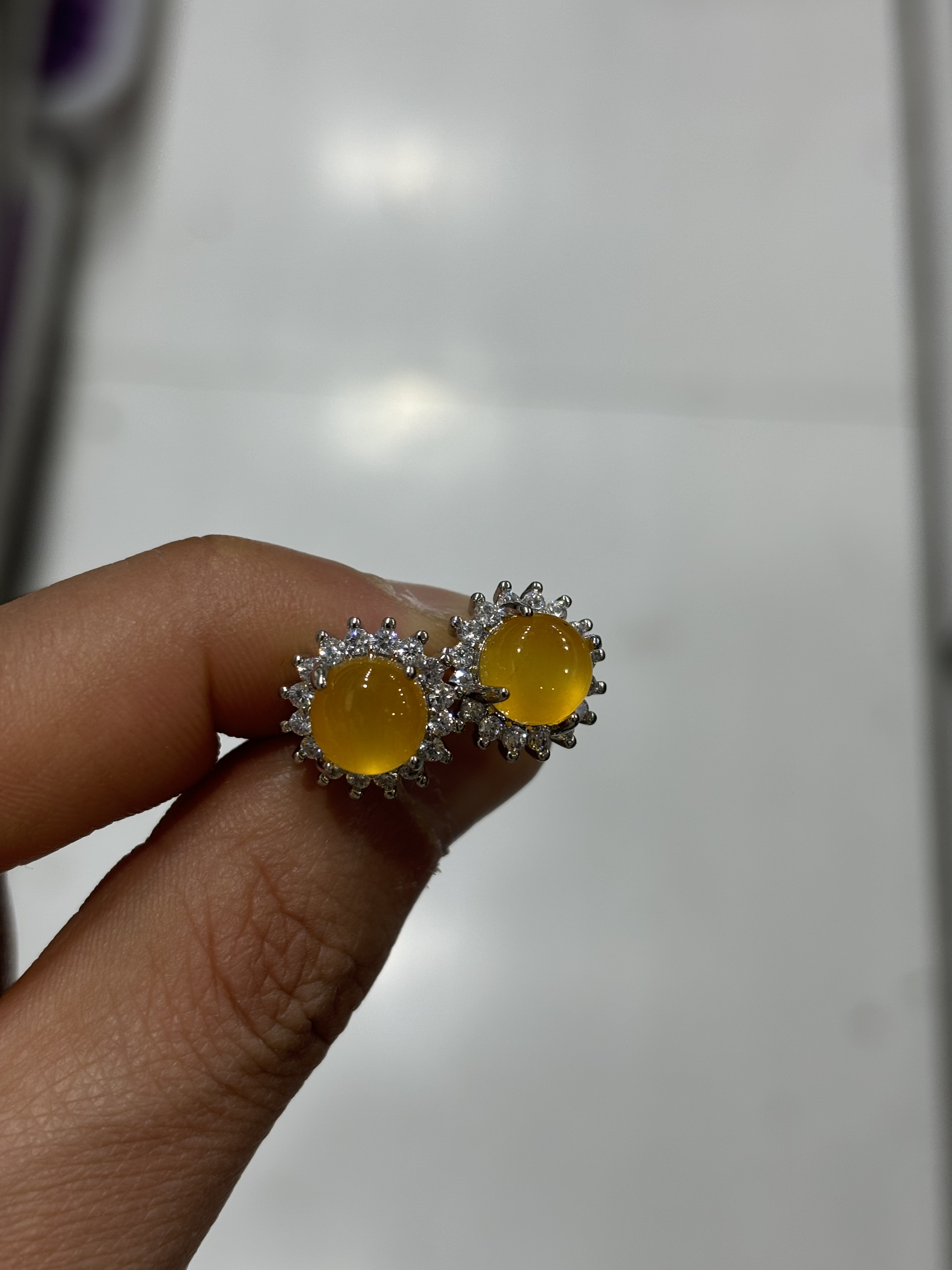 精品天然缅甸翡翠冰种黄翡蛋面耳钉女款玉石耳饰旗袍配饰耳环耳坠