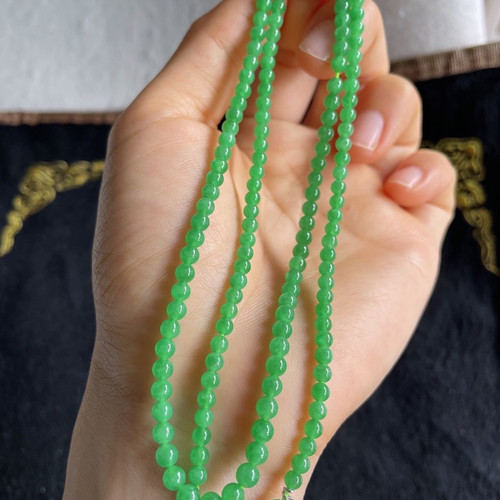 缅甸天然A货翡翠玉石串108颗女款佛珠4-6mm冰种阳绿小米圆珠项链