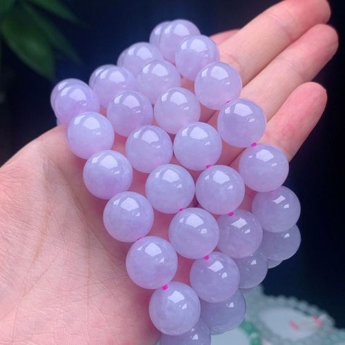天然缅甸翡翠A货百搭冰紫罗兰圆珠紫翡简约素圈紫翡翠手串手链