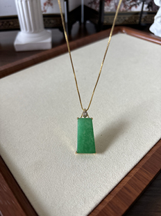 天然缅甸A货翡翠无事牌翡翠吊坠14k金项链满绿帝王绿平安玉石挂件