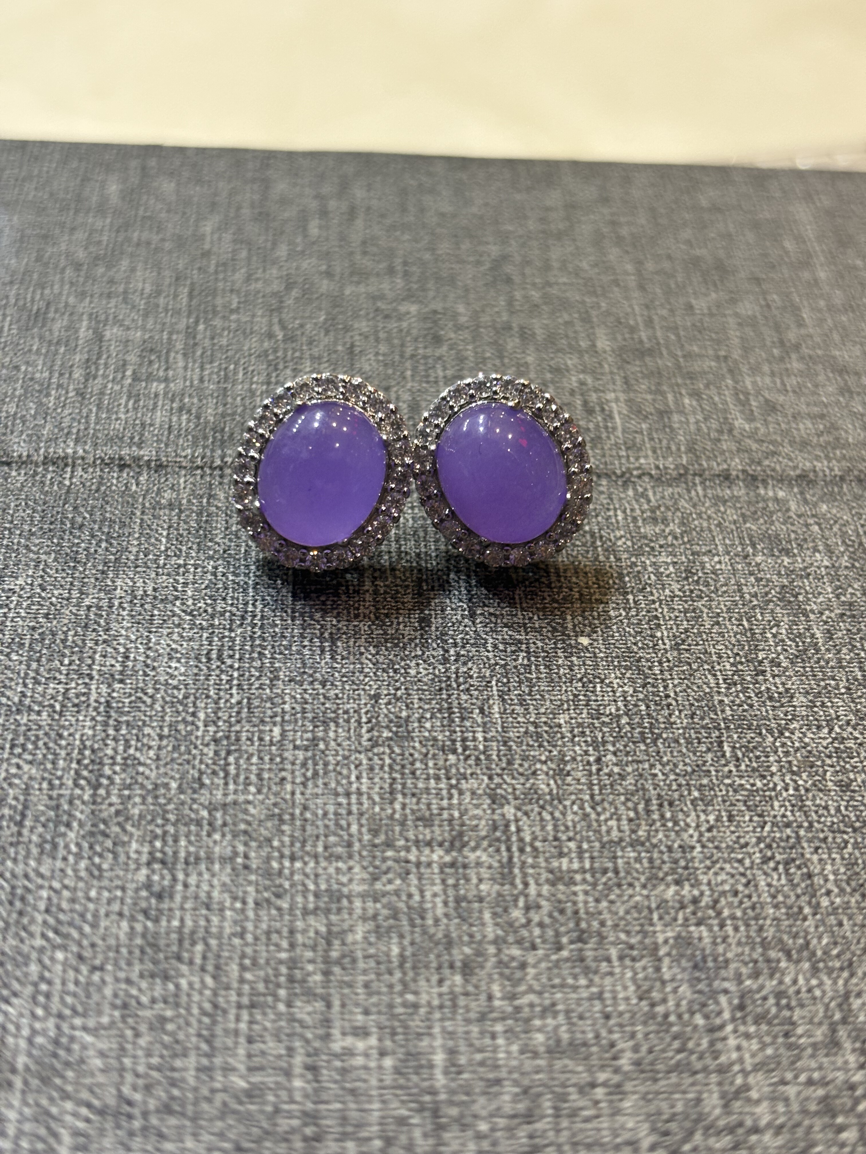 天然缅甸翡翠A货冰种紫罗兰蛋面耳钉女玉石耳饰耳环紫翡耳坠耳饰