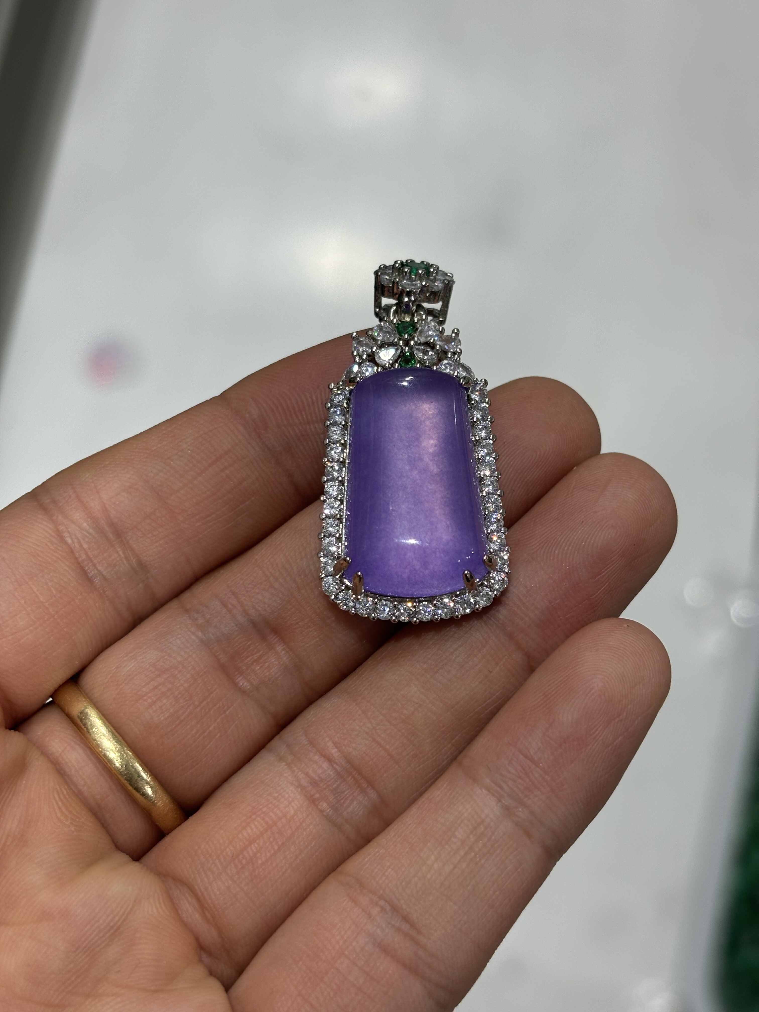 天然缅甸a货翡翠冰种紫罗兰平安无事牌吊坠玉石纯银镶嵌挂件项链