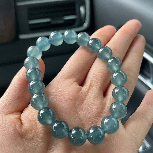 天然缅甸A货翡翠冰种蓝水翡翠蓝色起胶圆珠手串手链正品玉石珠子