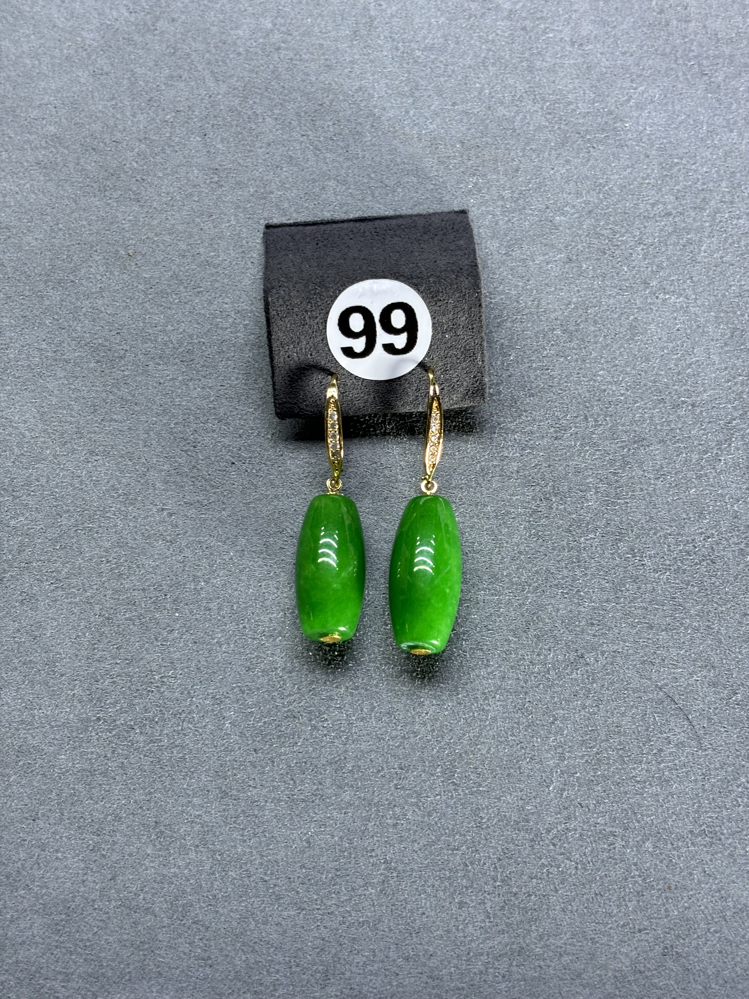 天然缅甸翡翠A货阳绿桶珠路路通耳坠14K金镶嵌女玉石耳环耳饰耳坠