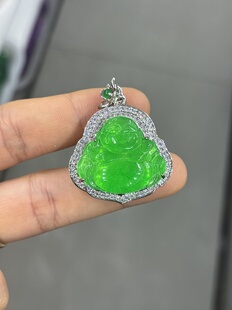 冰种正阳绿佛公翡翠吊坠缅甸天然a货正品老坑纯银满绿玉石佛项链