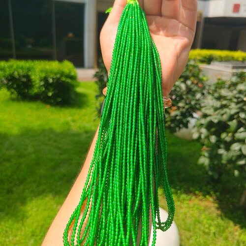 天然翡翠缅甸冰种正阳绿翡翠小米珠4m手链项链两用款满绿圆珠手串