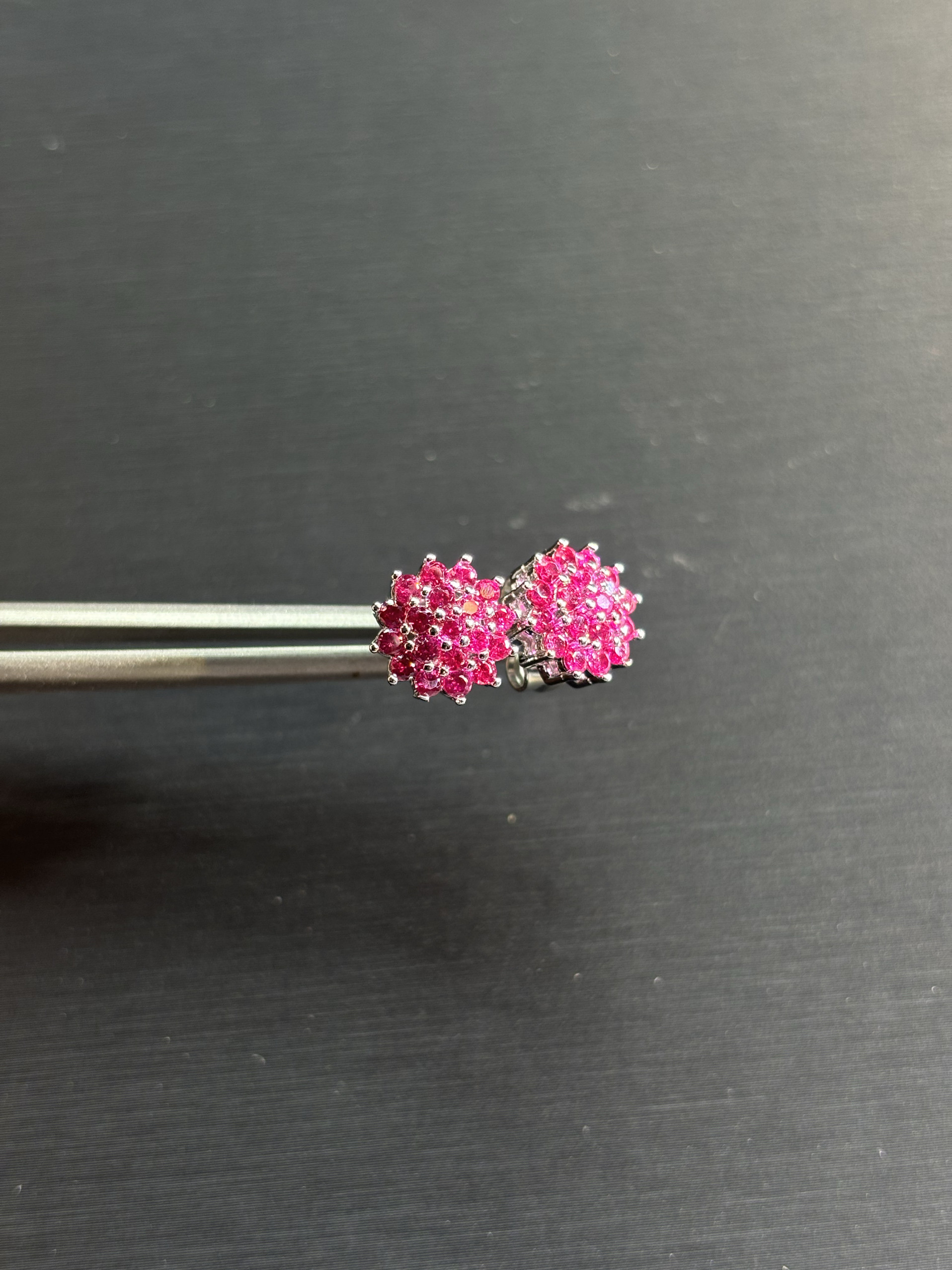 2克拉进口红宝石纯银s925耳钉镶嵌鸽血红宝石时尚名媛风耳饰女