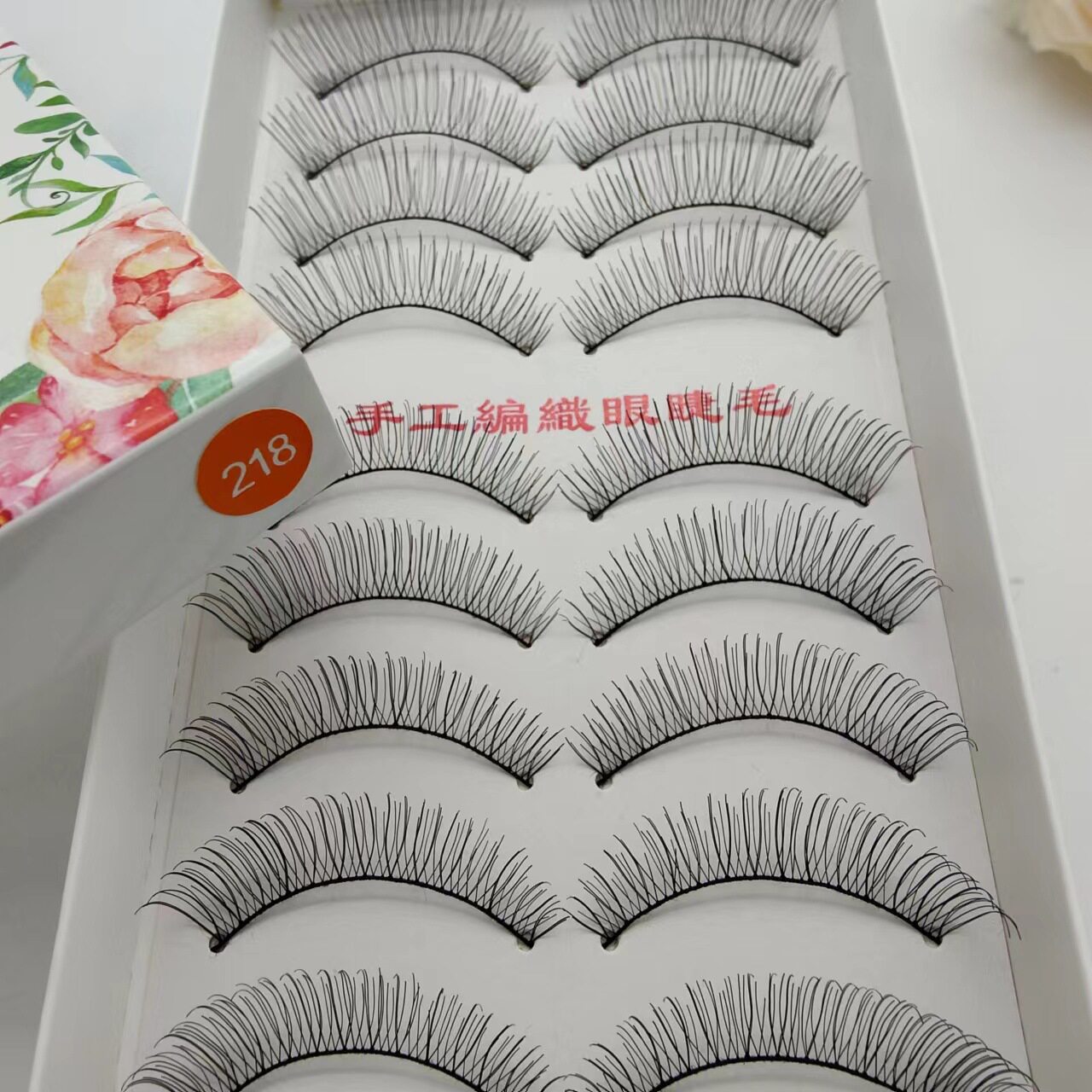 眼尾加长手工假睫毛218棉线梗自然长款裸妆浓密眼睫毛影楼化妆师