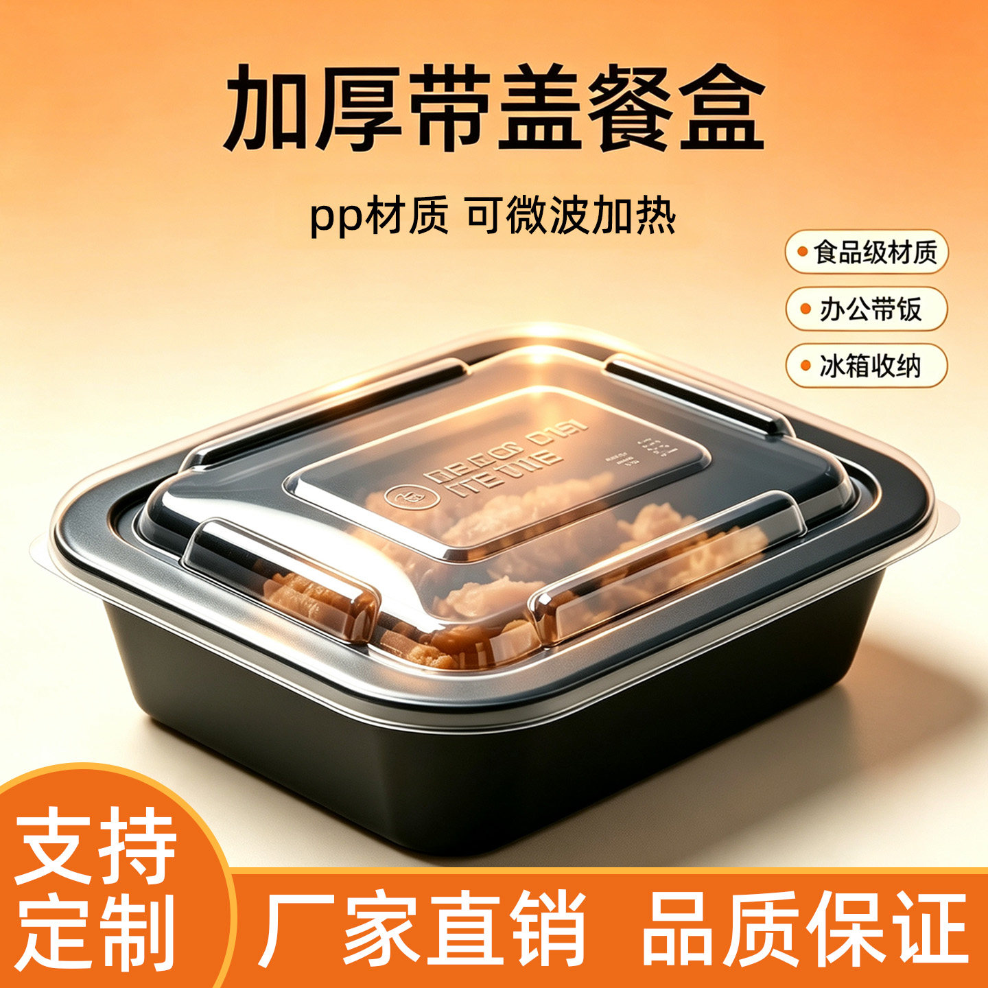 加厚PP带盖一次性餐盒可微波