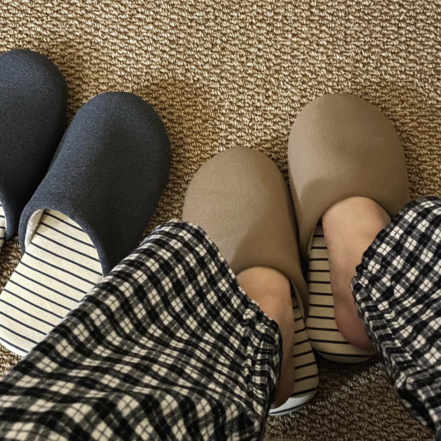 韩系ins风简约条纹拼接棉拖鞋女秋冬室内居家防滑情侣款舒适软底