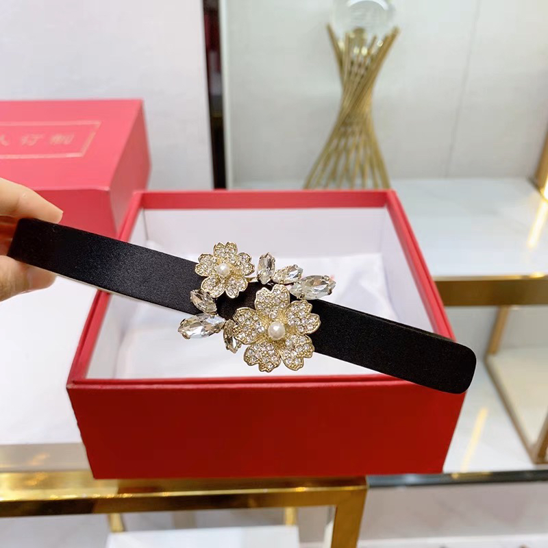 2024新款rv女士丝绸腰带珍珠水钻皮带配连衣裙裤子名媛时尚腰带