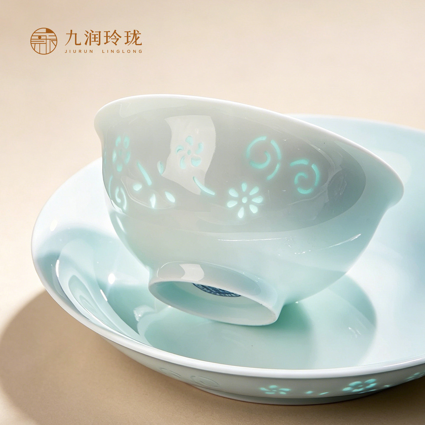 景德镇影青玲珑餐具陶瓷碗高温釉下彩家用饭碗面碗大碗迁乔碗送礼