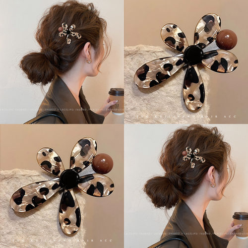 豹纹花朵发夹女一字夹高端碎发前额刘海夹2025新款侧边夹发卡发饰