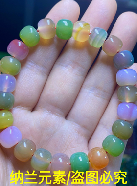 天然盐源玛瑙玉髓手链女款单圈时尚小清新手串饰品礼物百搭串珠女