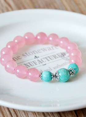 天然单圈天河石粉水晶手链