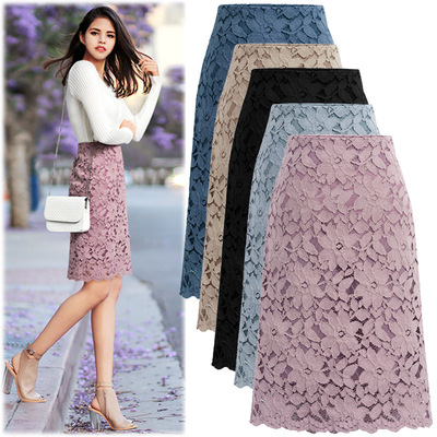 Women Long Skirt Plus Size Office Lace Elegant Pencel Skirts