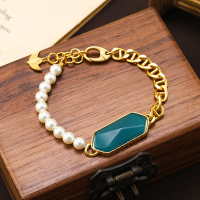 跨境夸张拼接猪鼻子珍珠手链串珠小众高级感个性天然石手串手链