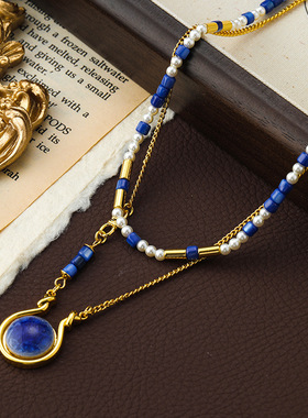 原创日韩小众串珠叠戴珍珠项链秋冬高级感个性陶瓷吊坠百搭锁骨