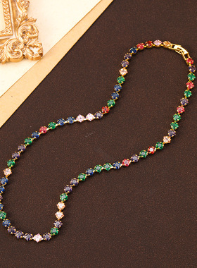 轻奢个性彩色锆石多巴胺项链高级感百搭小众饰品项链女颈链锁骨