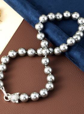 重工轻奢豹子头大溪地色仿施家珍珠项链女百搭高级感串珠项链