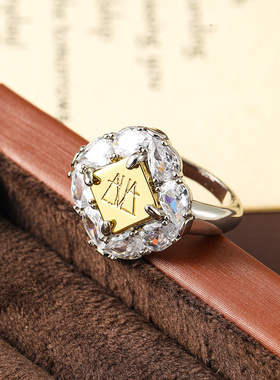 意大利WF撞色超闪锆石戒指女小众高级ins轻奢冷淡风精致食指指环