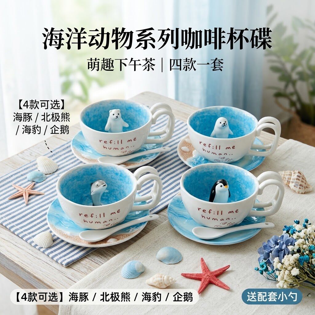 正品北极熊海豹咖啡杯碟伴手礼