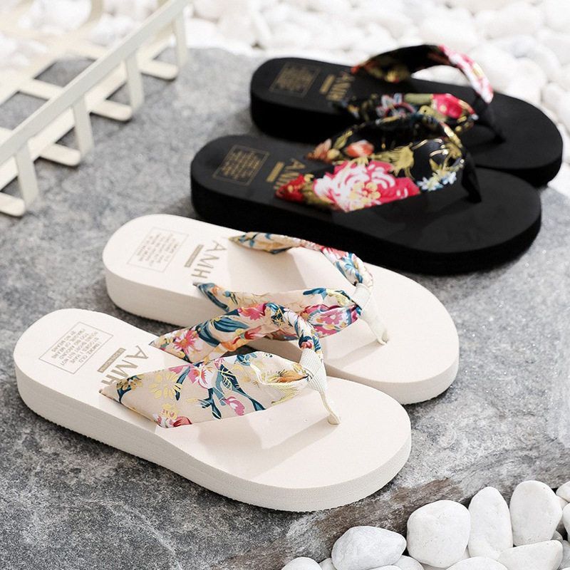 夏季人字拖鞋女波西米亚绸缎布带休闲跛跟沙滩女slippers ladies