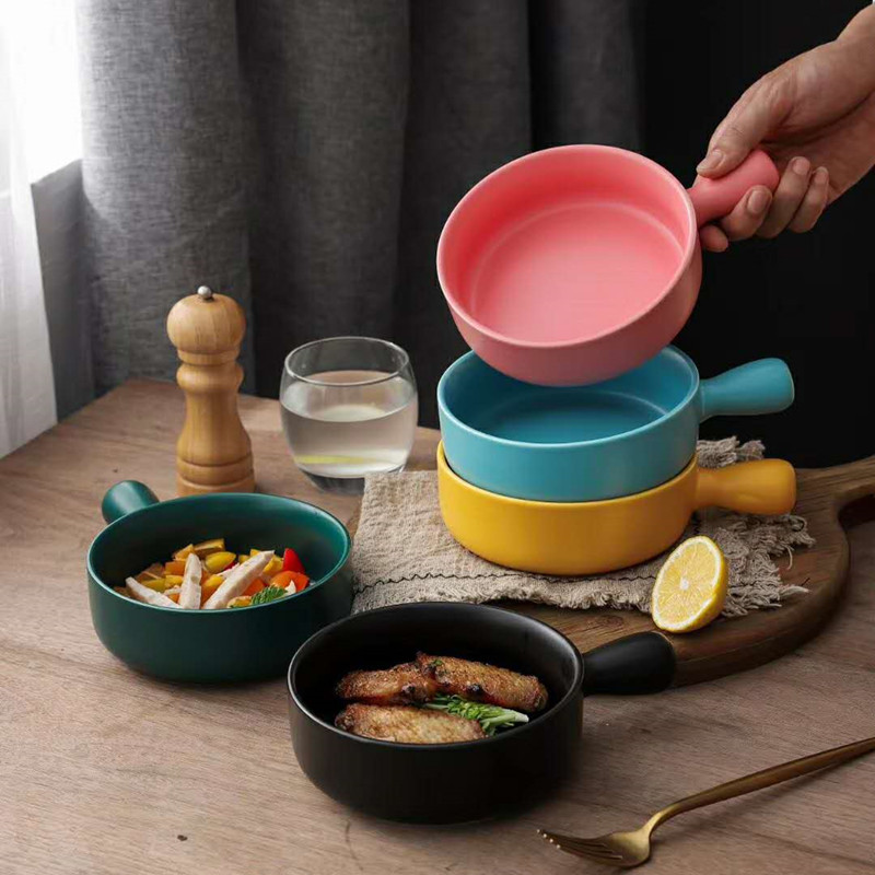创意简约北欧风餐具家用陶瓷碗带手柄单个烤碗烘焙盘汤面碗沙拉碗