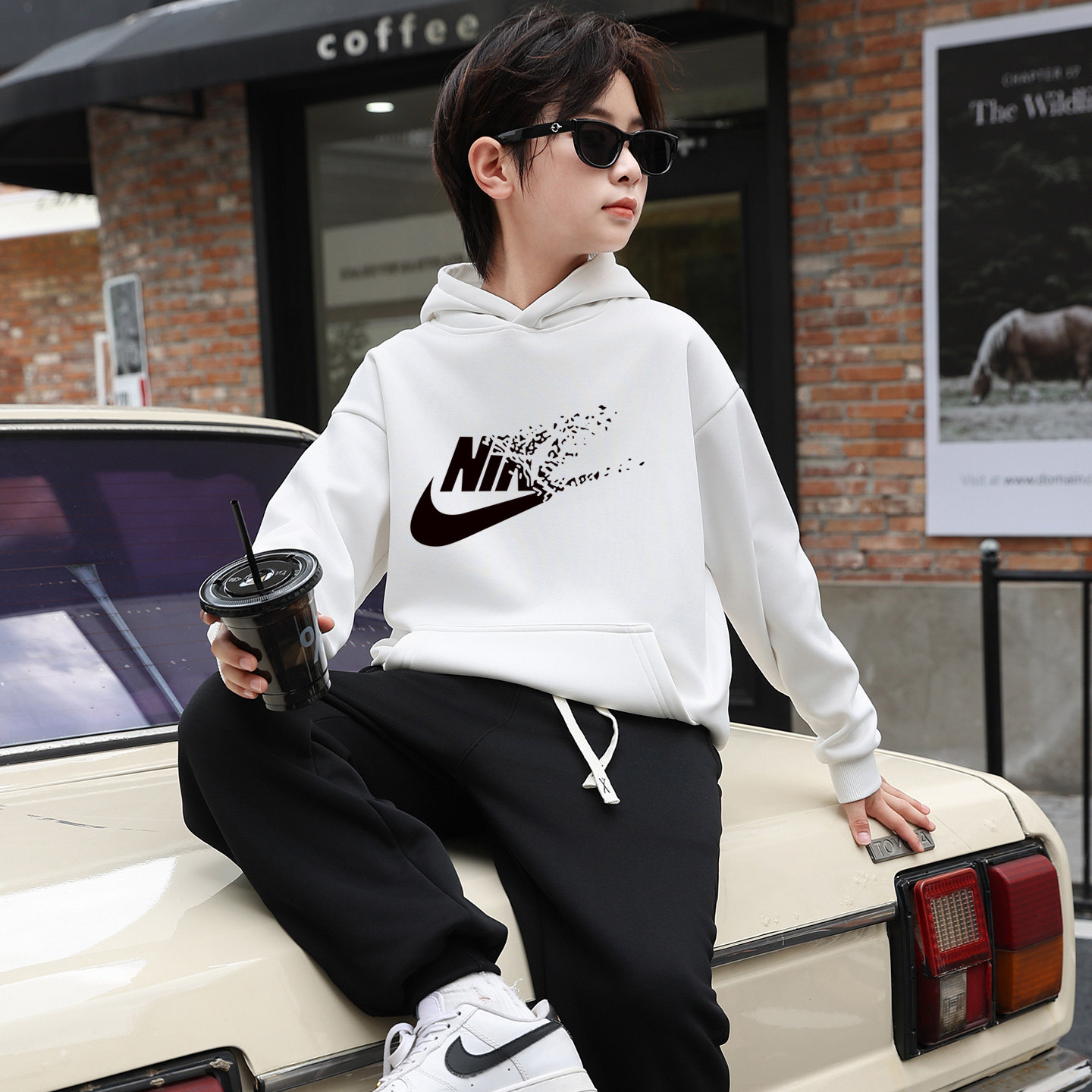 NK潮牌儿童秋冬连帽卫衣中大童加绒加厚套头帽衫男女孩一体绒上衣,童装/婴儿装/亲子装,卫衣/绒衫,淘宝优惠券,粉丝福利购,淘宝优惠卷