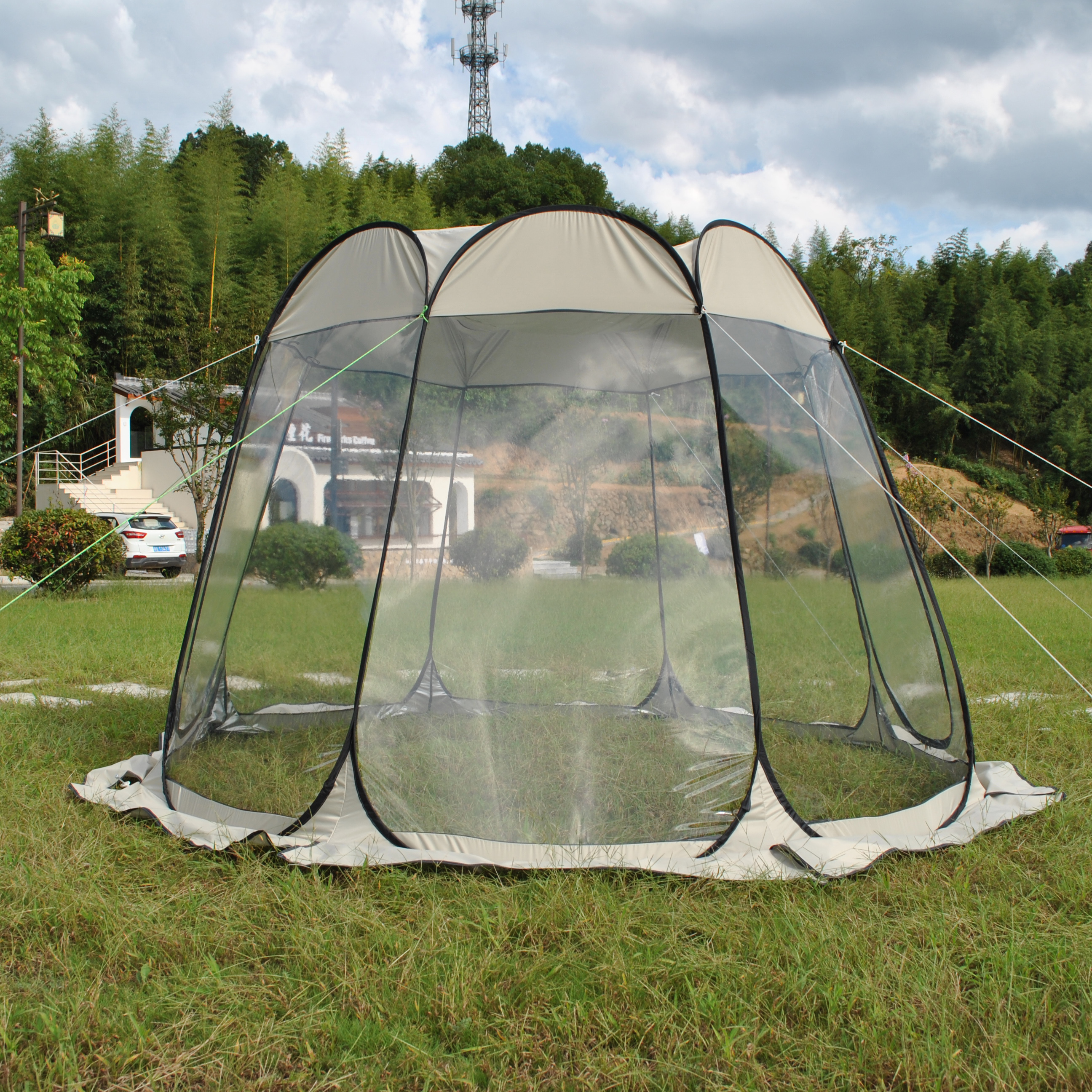 免搭建弹开8人全景阳光房,PVC透明帐篷,八角梅花星空帐篷泡泡帐篷