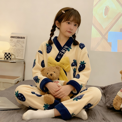 女孩冬款好看薄绒法兰绒女童睡衣秋冬季2025新款儿童珊瑚绒家居服