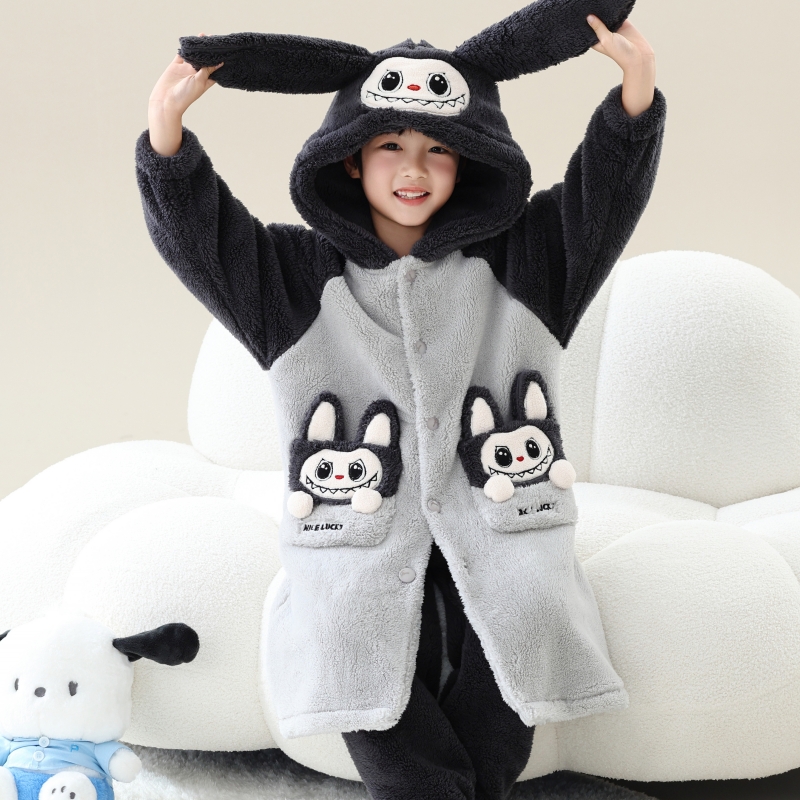 冬季儿童家居服珊瑚绒居家睡衣男孩男童卡通卡通风毛绒保暖秋冬款