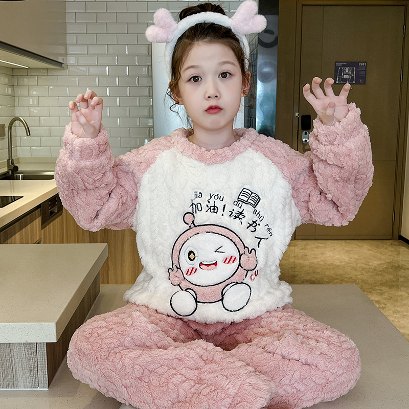 儿童法兰绒睡衣女童秋冬款女孩2025新款宝宝冬季珊瑚绒套装家居服