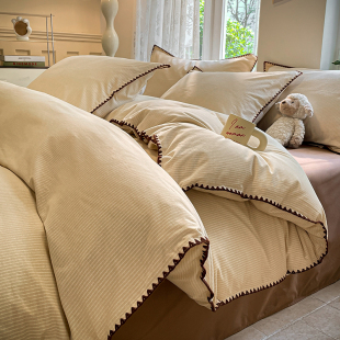 保暖100全棉纯棉被套床单人学生三件套 ins简约加厚磨毛四件套冬季