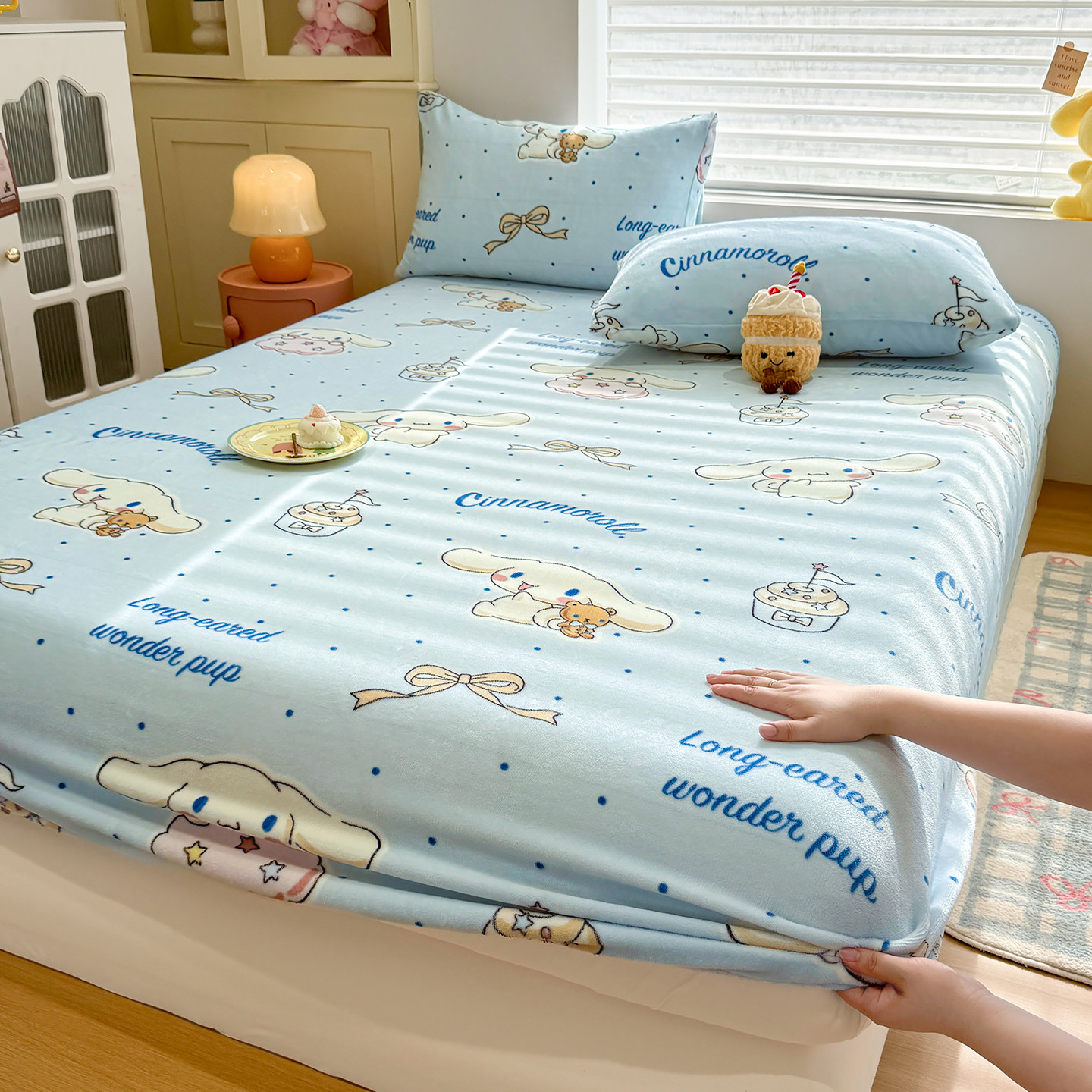 玉桂狗牛奶绒床笠单件卡通冬季加绒床罩儿童珊瑚绒加厚床垫保护套
