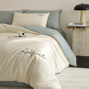 轻奢纯棉床上四件套2026新款全棉纯色被套床单床笠三件套刺绣床品