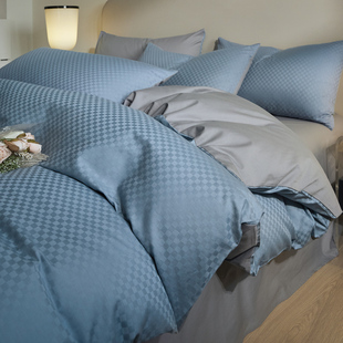 北欧简约100全棉提花床上四件套A类纯棉被套床单人三件套男生床品