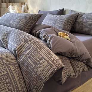 加厚全棉磨毛四件套A类100纯棉提花轻奢高级感被套床单床笠三件套