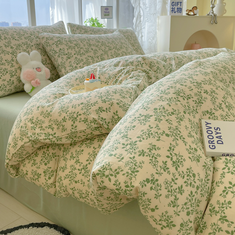 床上四件套100全棉纯棉ins双层纱