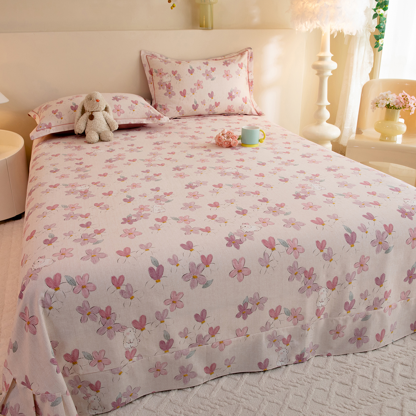 ins小清新加厚纯棉磨毛床单单件