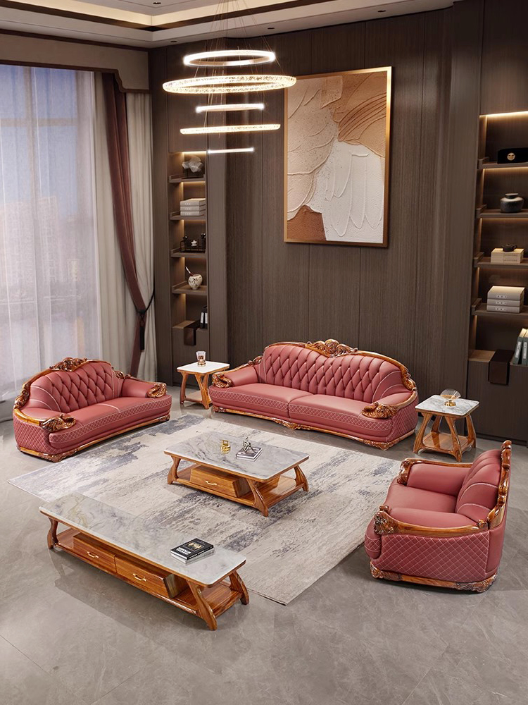欧式乌金木真皮沙发大户型组合高档别墅客厅头层牛皮广东佛山家具