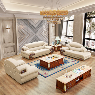 欧式真皮沙发组合高档奢华别墅客厅实木沙发佛山厂家直销三四人位